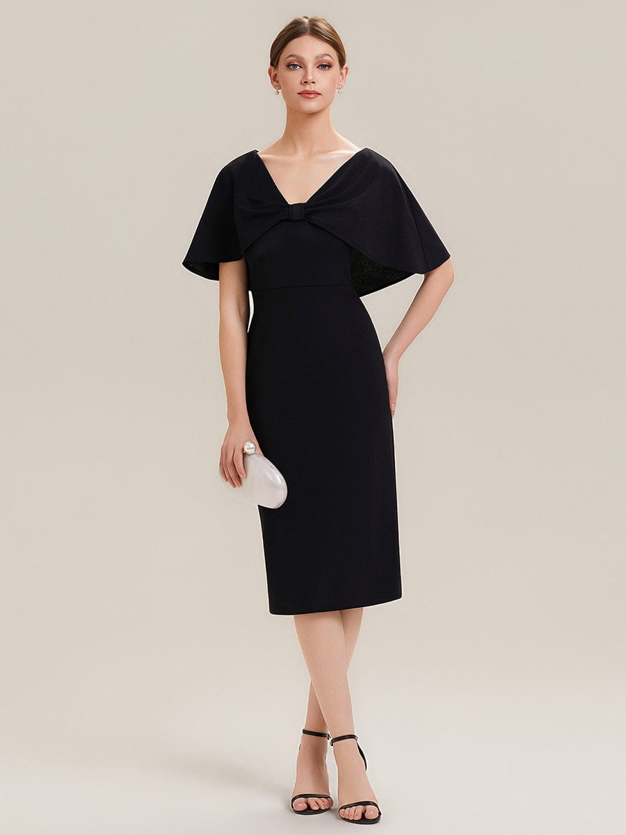 Knit Shawl Sleeve Sheath Dress #color_Black