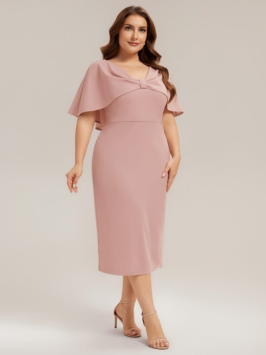 Knit Shawl Sleeve Sheath Dress #color_Dusty Rose