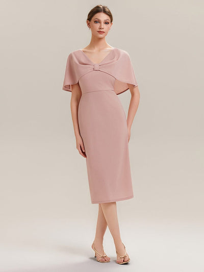 Knit Shawl Sleeve Sheath Dress #color_Dusty Rose