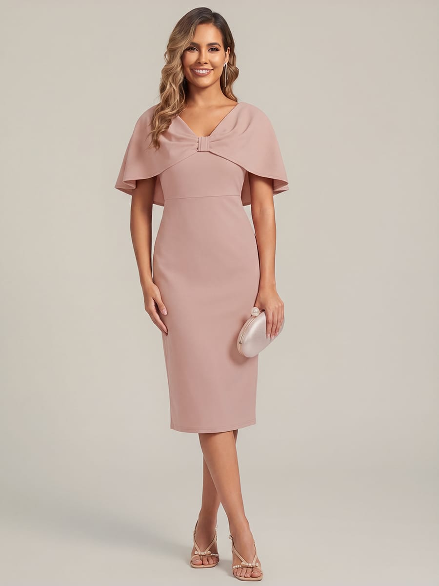Knit Shawl Sleeve Sheath Dress #color_Dusty Rose