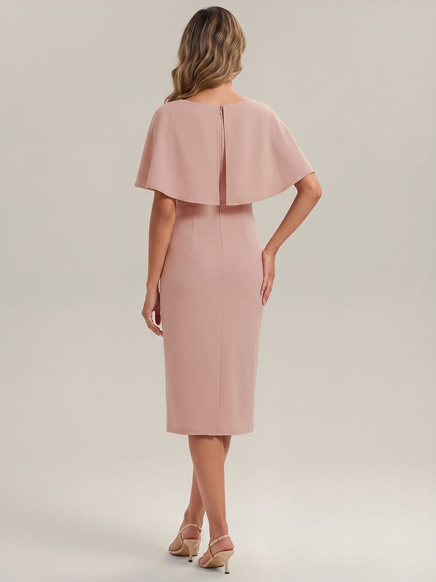 Knit Shawl Sleeve Sheath Dress #color_Dusty Rose