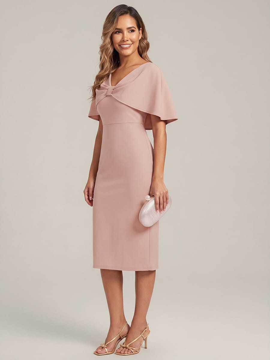 Knit Shawl Sleeve Sheath Dress #color_Dusty Rose