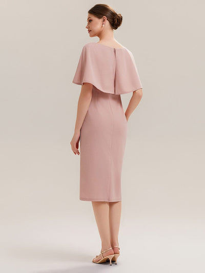 Knit Shawl Sleeve Sheath Dress #color_Dusty Rose