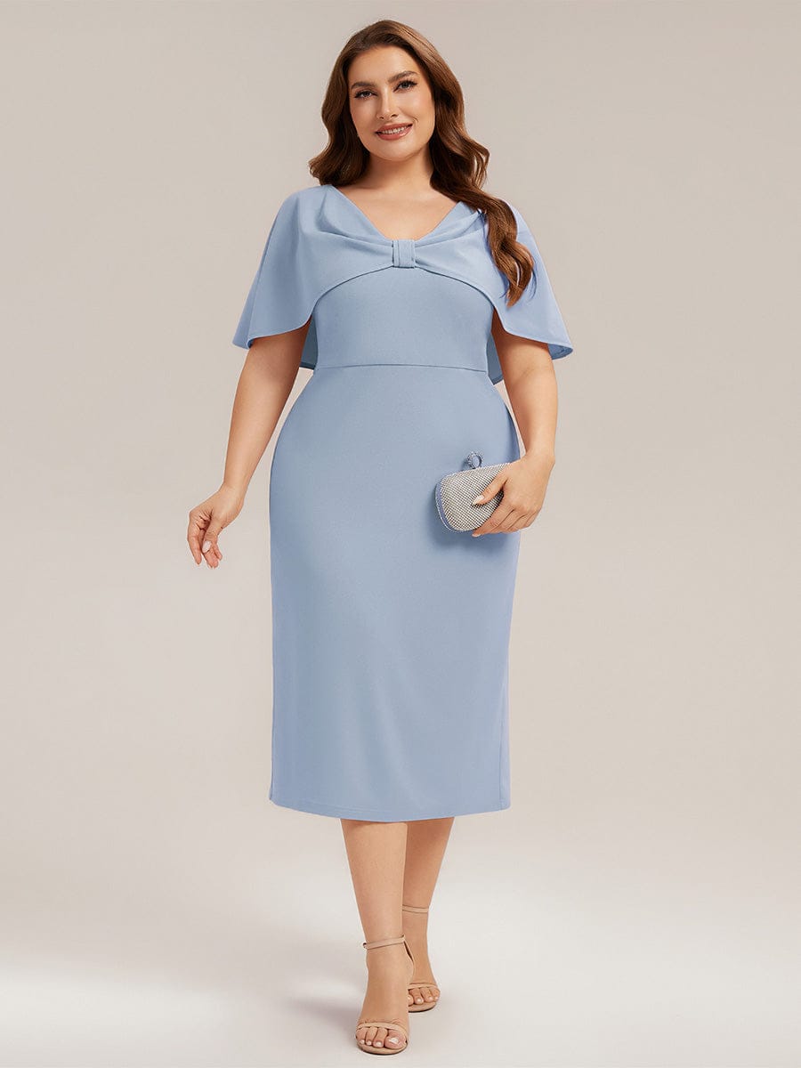 Knit Shawl Sleeve Sheath Dress #color_Ice Blue