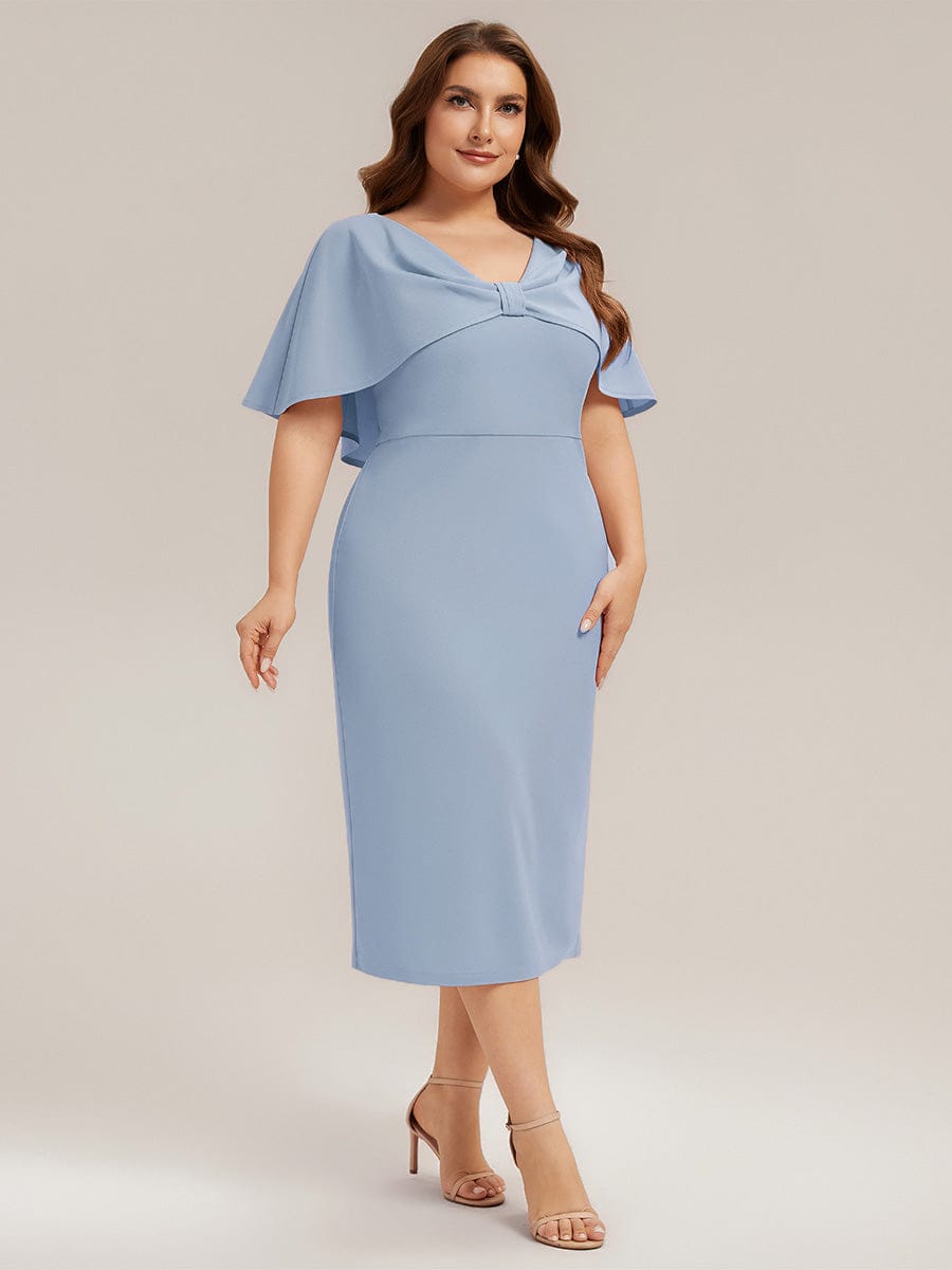 Knit Shawl Sleeve Sheath Dress #color_Ice Blue