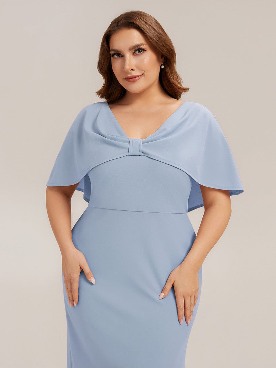 Knit Shawl Sleeve Sheath Dress #color_Ice Blue
