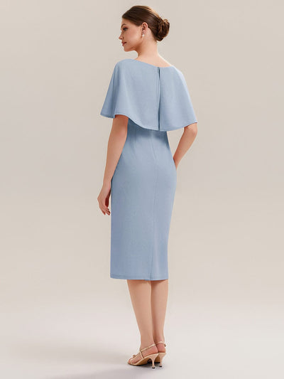 Knit Shawl Sleeve Sheath Dress #color_Ice Blue