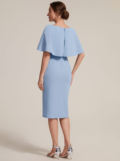 Knit Shawl Sleeve Sheath Dress #color_Ice Blue