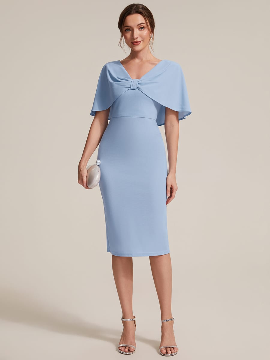 Knit Shawl Sleeve Sheath Dress #color_Ice Blue