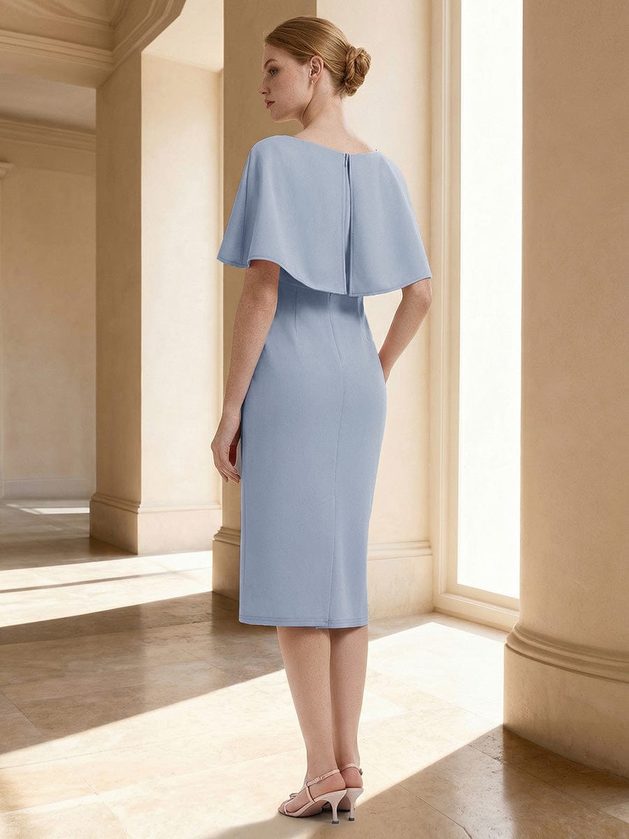 Knit Shawl Sleeve Sheath Dress #color_Ice Blue
