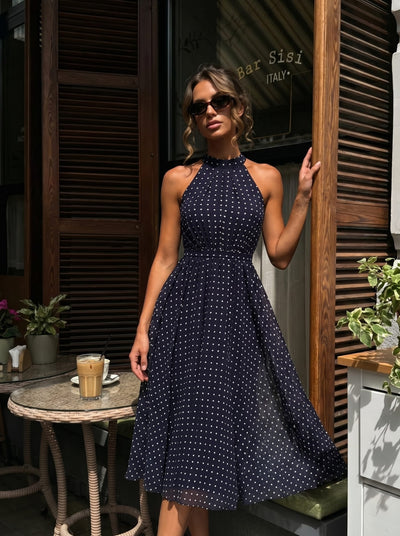 Halterneck and Polka Dot Chiffon Skirt