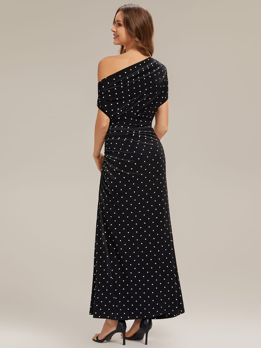 Floral Knit Drop Shoulder Sleeve Dress #color_Black Polka Dot