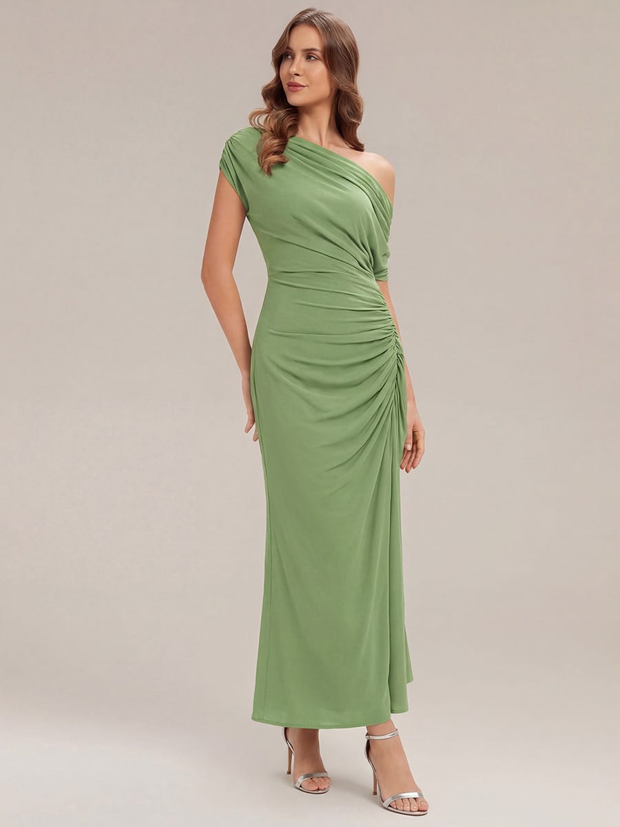 Floral Knit Drop Shoulder Sleeve Dress #color_Sage Green