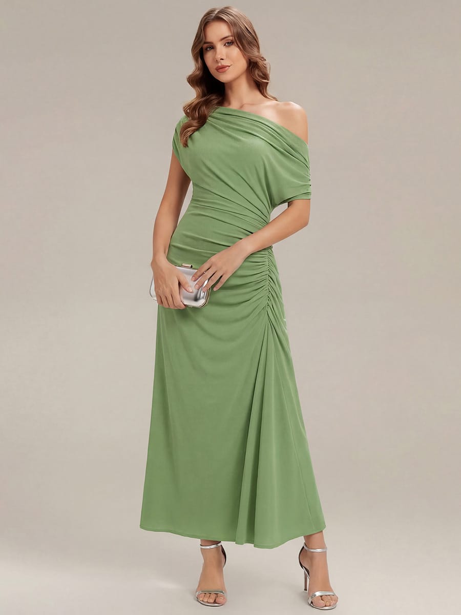 Floral Knit Drop Shoulder Sleeve Dress #color_Sage Green