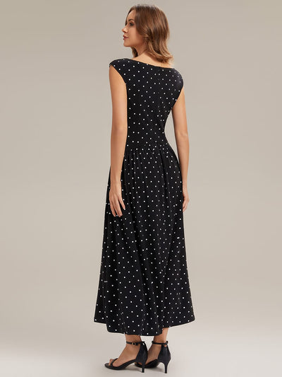 Polka Dot Knit Sleeveless Dress #color_Black Polka Dot