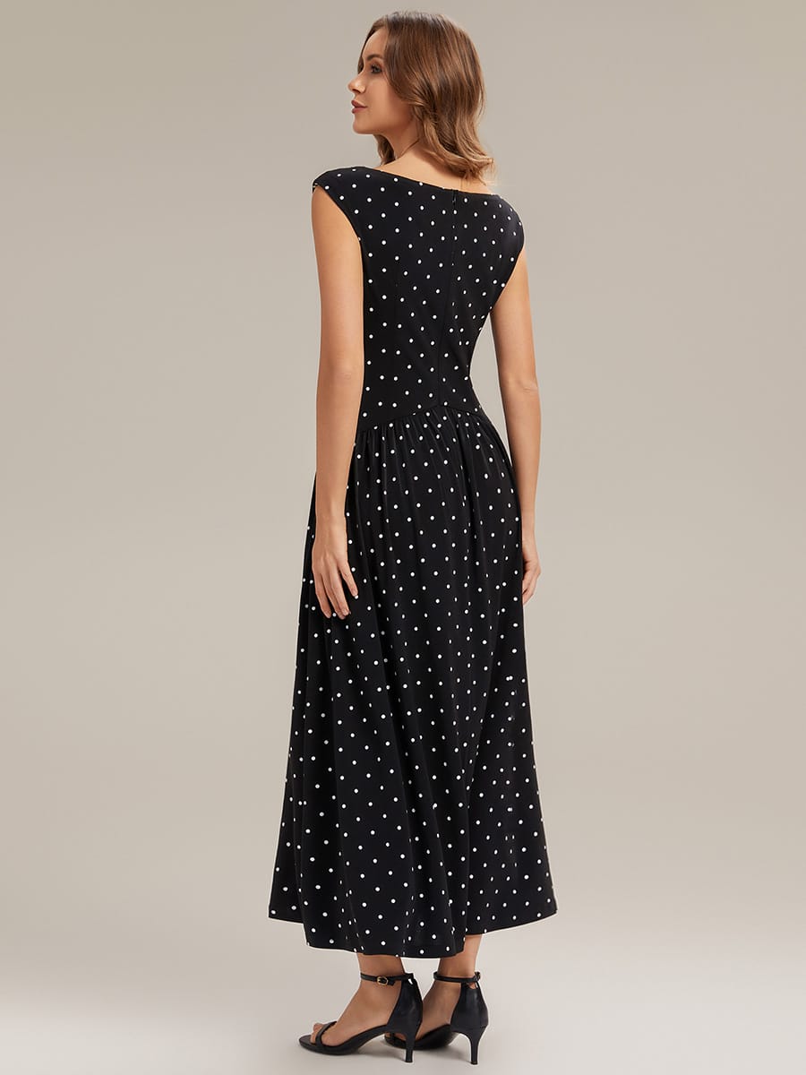 Polka Dot Knit Sleeveless Dress #color_Black Polka Dot