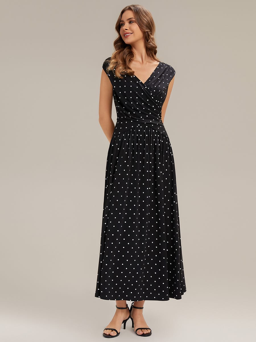 Polka Dot Knit Sleeveless Dress #color_Black Polka Dot