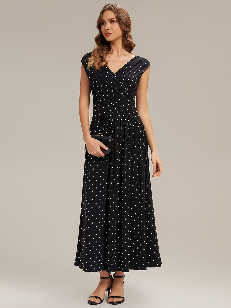 Polka Dot Knit Sleeveless Dress #color_Black Polka Dot