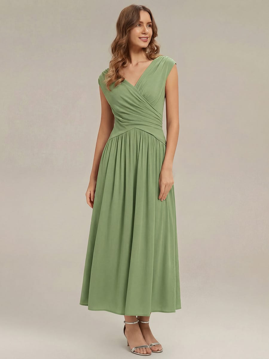 Polka Dot Knit Sleeveless Dress #color_Sage Green