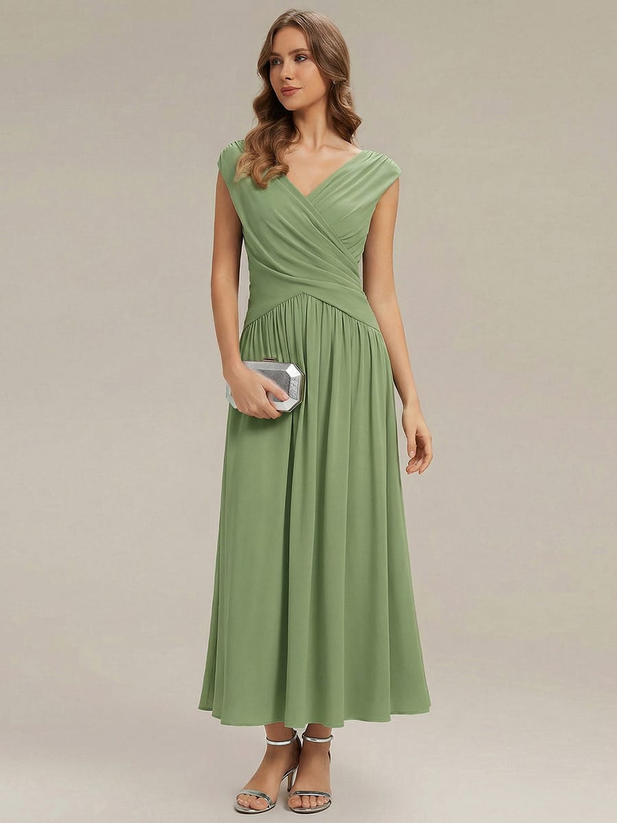 Polka Dot Knit Sleeveless Dress #color_Sage Green