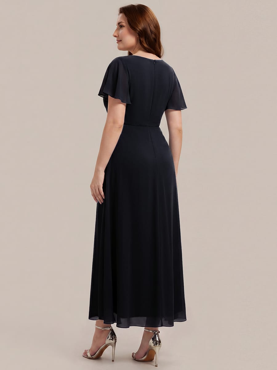Rhinestone Embellished Chiffon Ruffle Sleeve Dress #color_Black