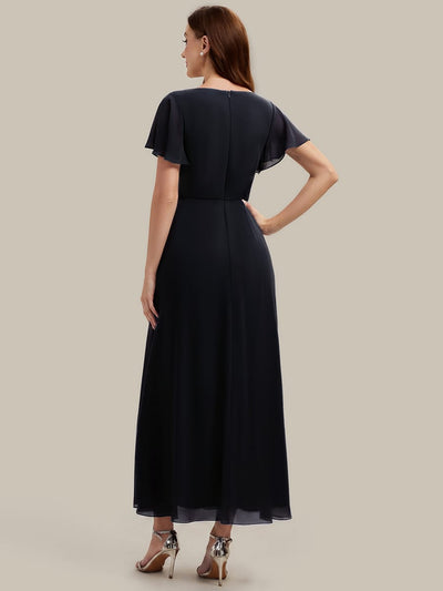 Rhinestone Embellished Chiffon Ruffle Sleeve Dress #color_Black
