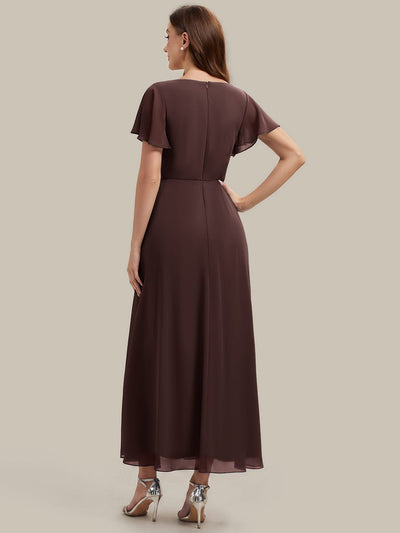 Rhinestone Embellished Chiffon Ruffle Sleeve Dress