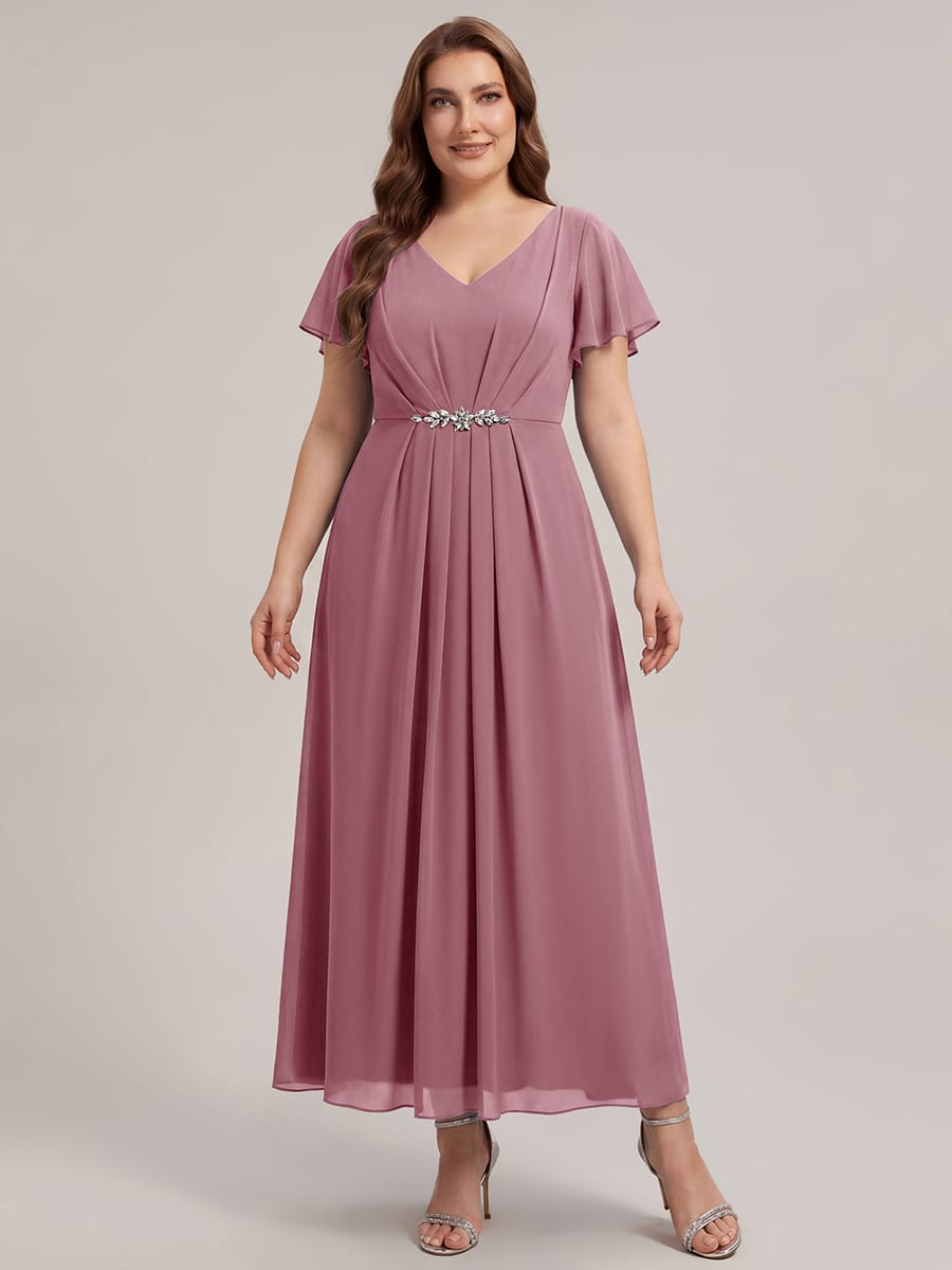 Rhinestone Embellished Chiffon Ruffle Sleeve Dress #color_Purple Orchid