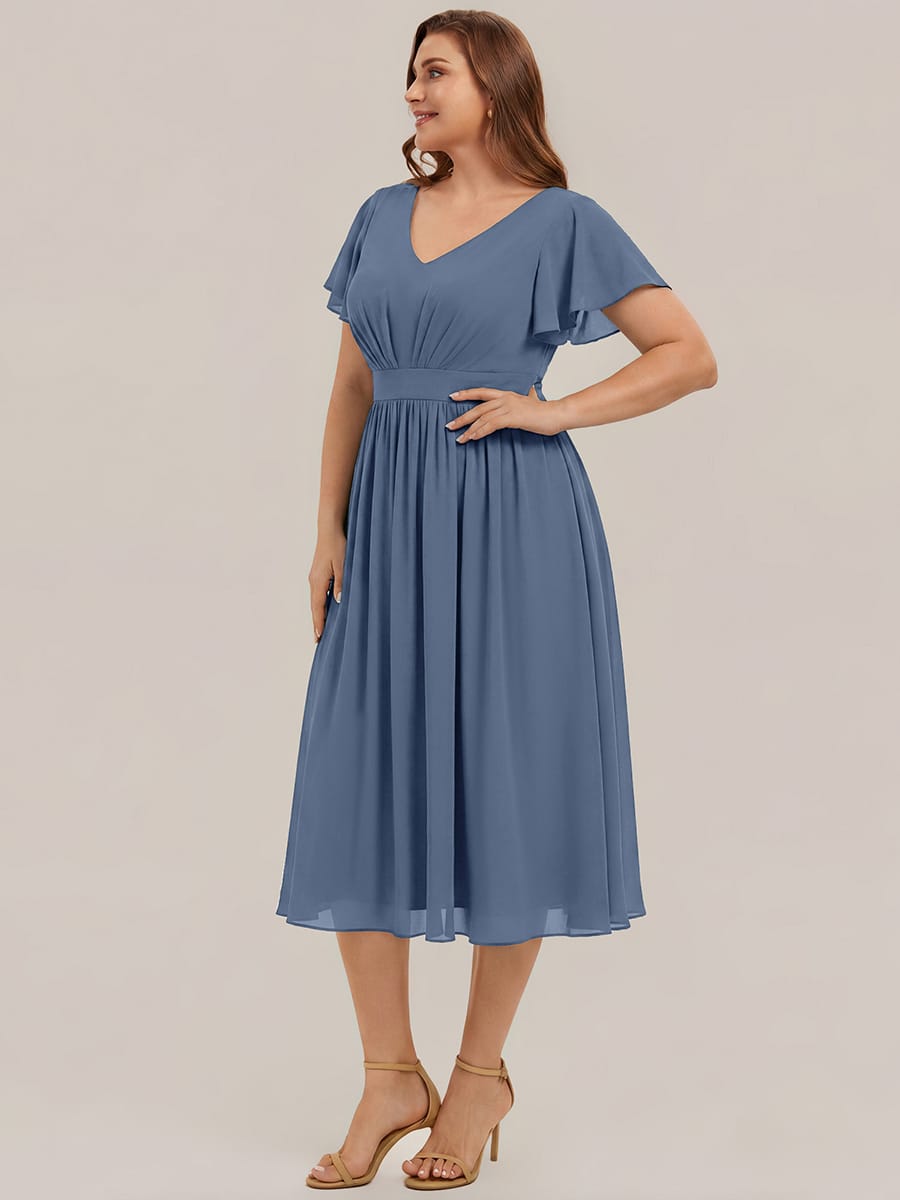 Chiffon Ruffle Sleeve A-line Dress #color_Dusty Blue
