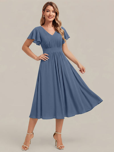 Floral Print Chiffon Ruffle Sleeve A-line Dress