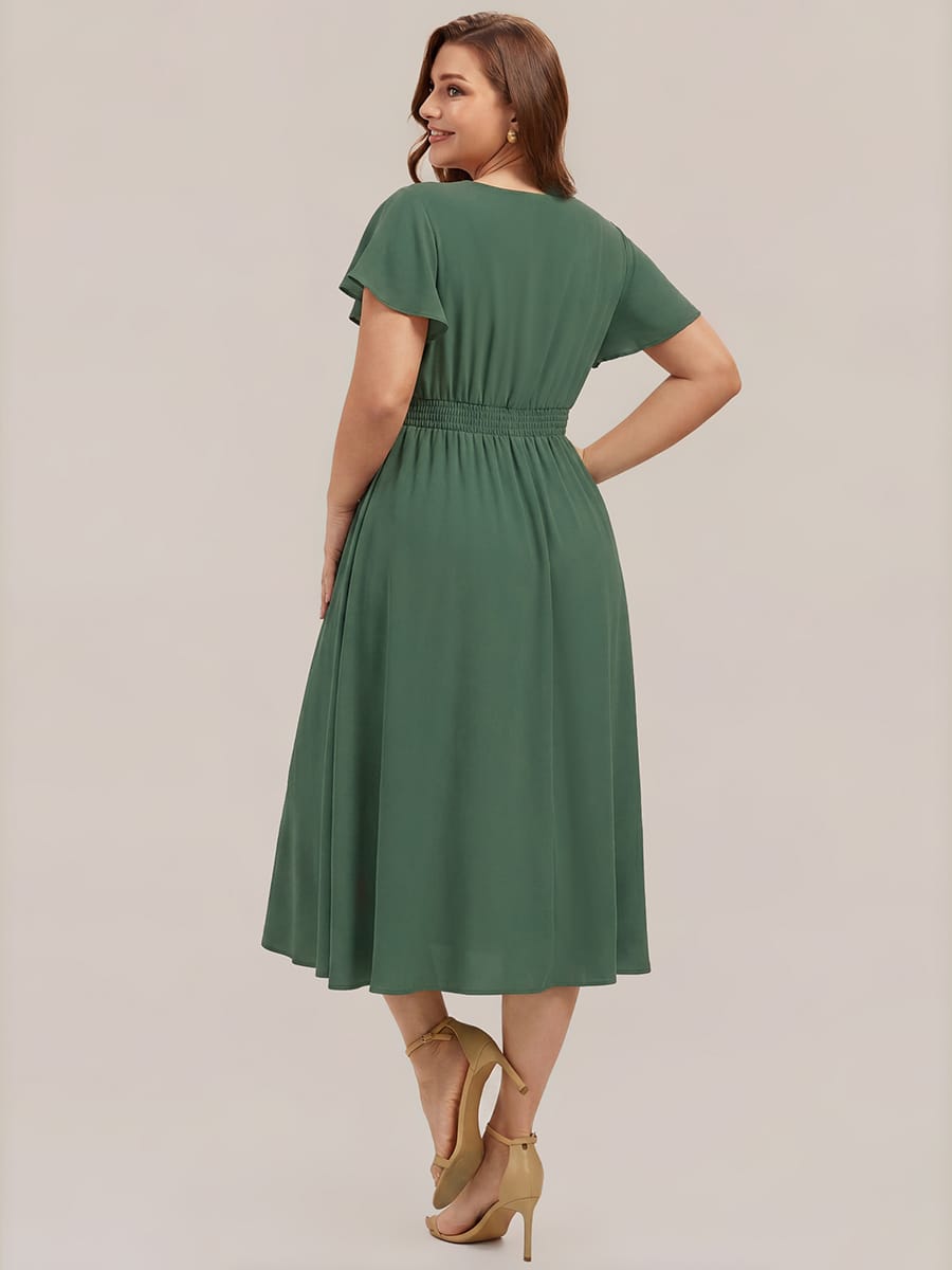 Chiffon Ruffle Sleeve A-line Dress #color_Eucalyptus Green