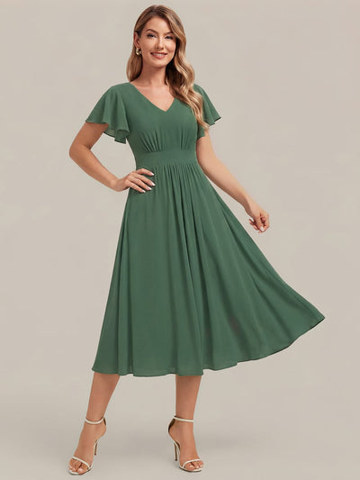 Floral Print Chiffon Ruffle Sleeve A-line Dress