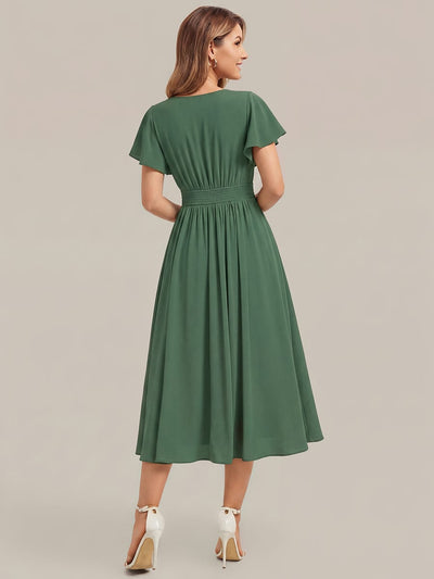 Floral Print Chiffon Ruffle Sleeve A-line Dress