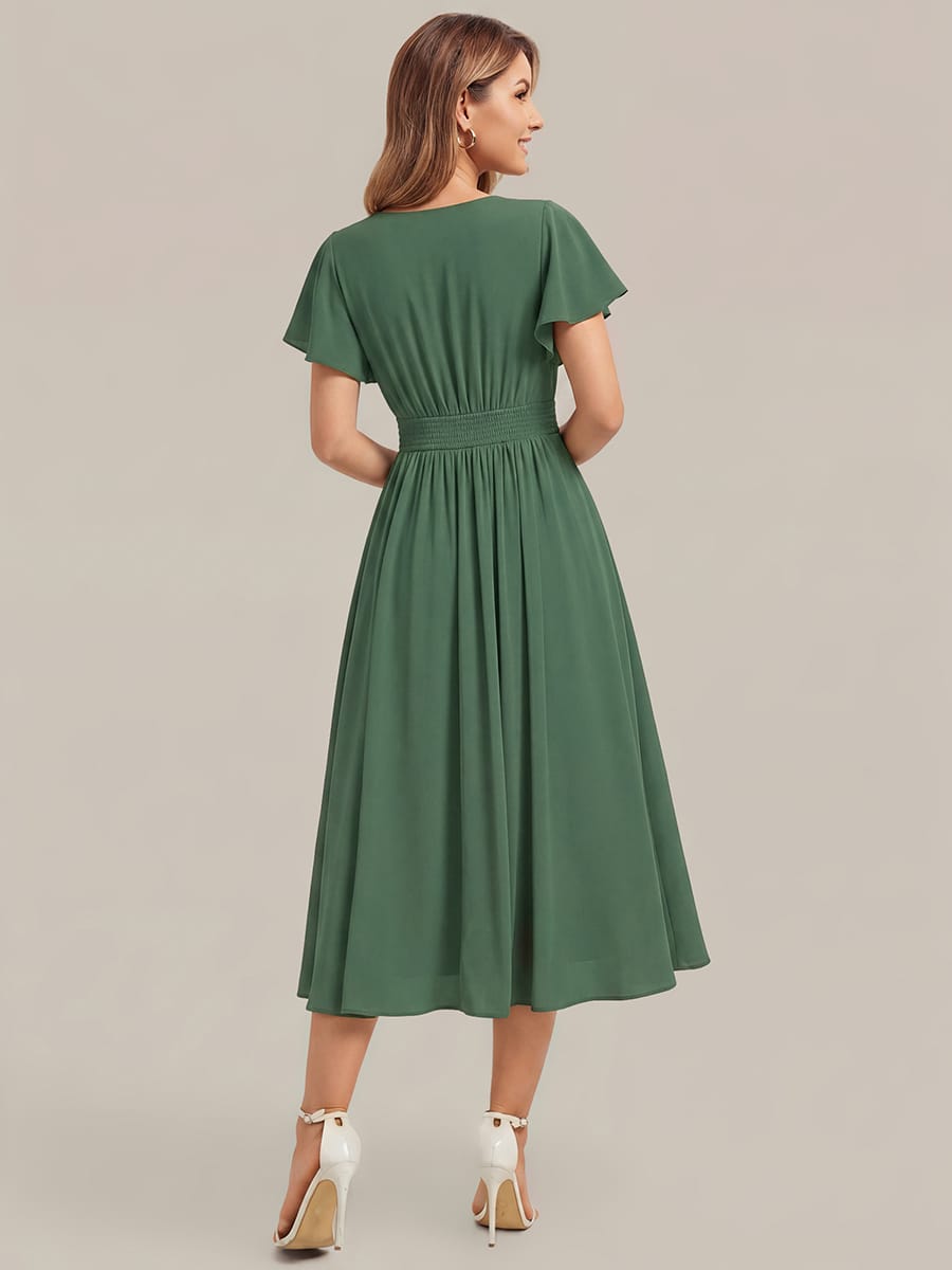 Chiffon Ruffle Sleeve A-line Dress #color_Eucalyptus Green
