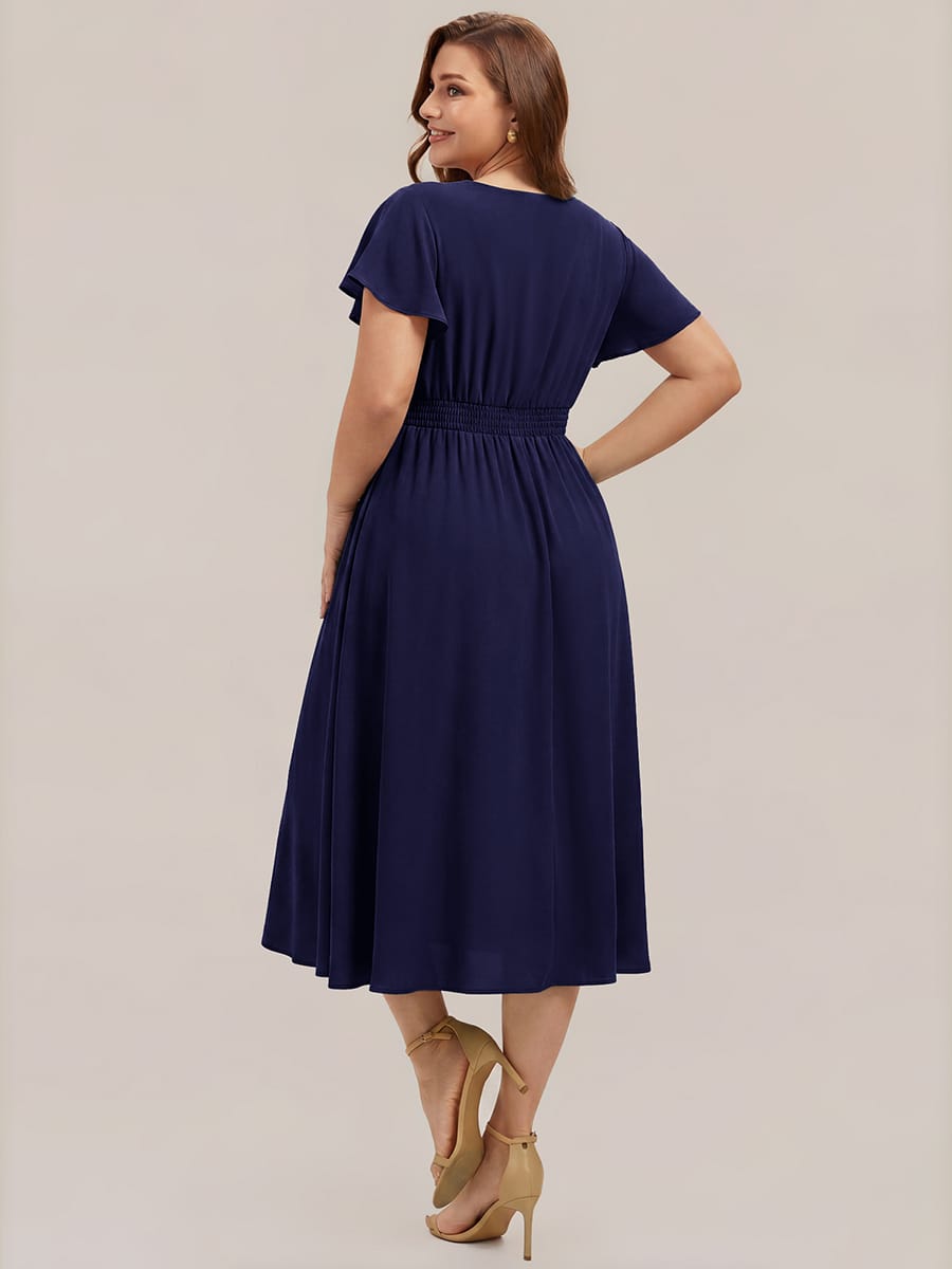 Chiffon Ruffle Sleeve A-line Dress #color_Navy Blue