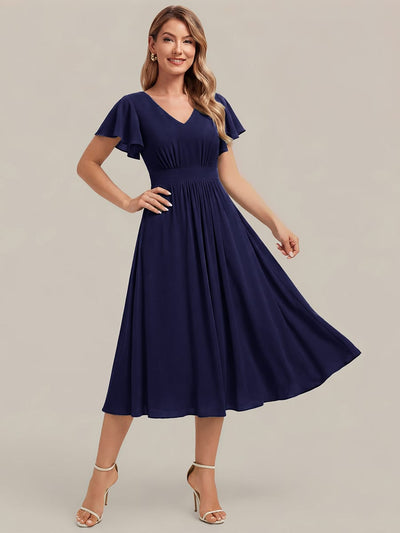 Floral Print Chiffon Ruffle Sleeve A-line Dress
