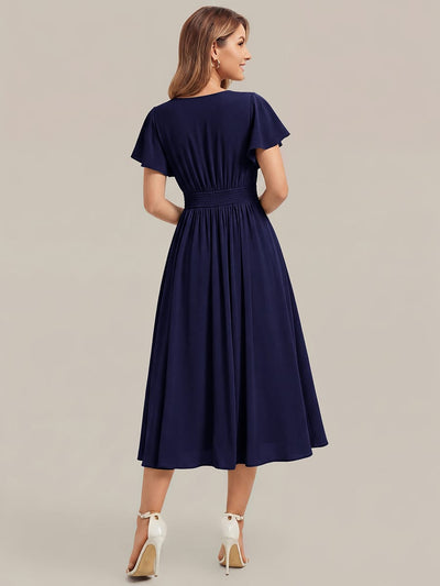Floral Print Chiffon Ruffle Sleeve A-line Dress
