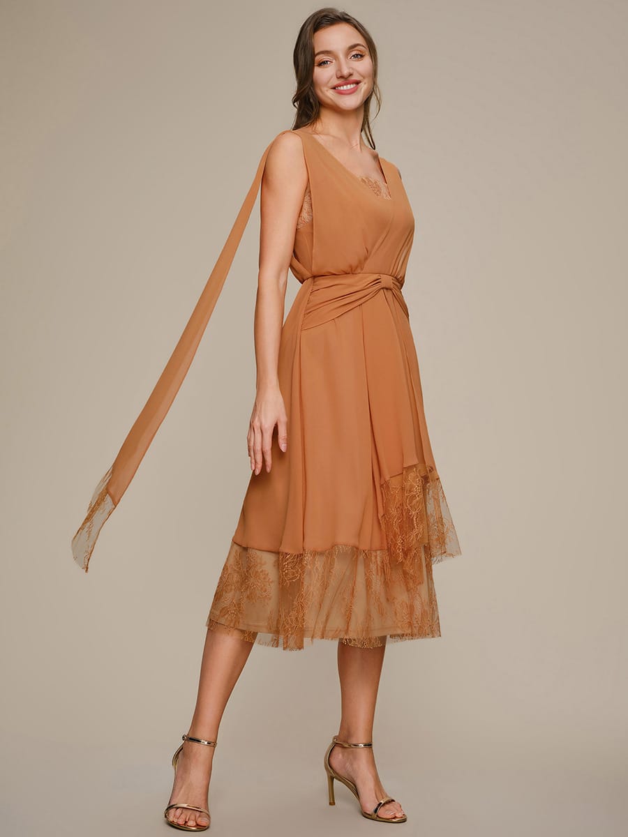 Chiffon Sleeveless A-line Dress #color_Pumpkin