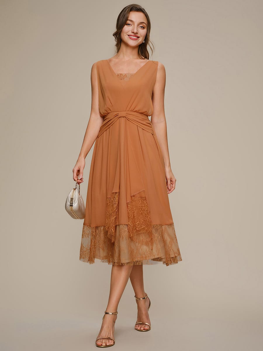 Chiffon Sleeveless A-line Dress #color_Pumpkin
