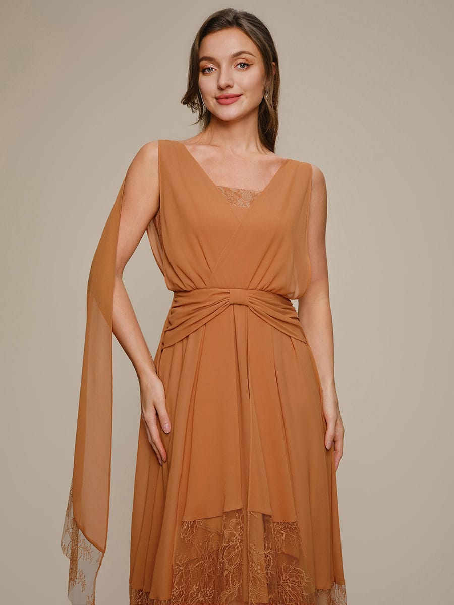 Chiffon Sleeveless A-line Dress #color_Pumpkin
