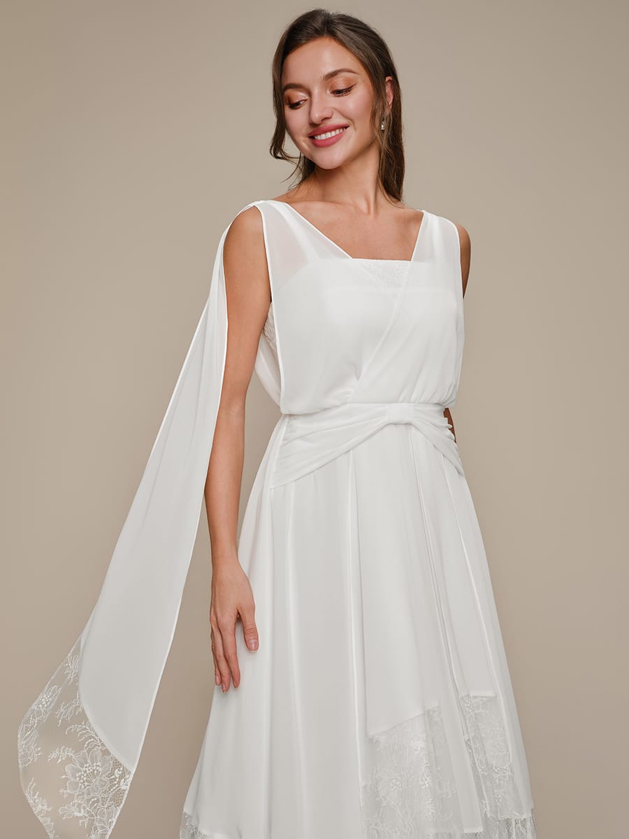 Chiffon Sleeveless A-line Dress #color_White