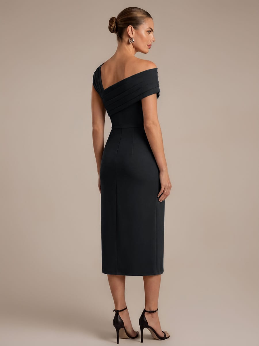 Crepe Cap Sleeve Sheath Dress #color_Black
