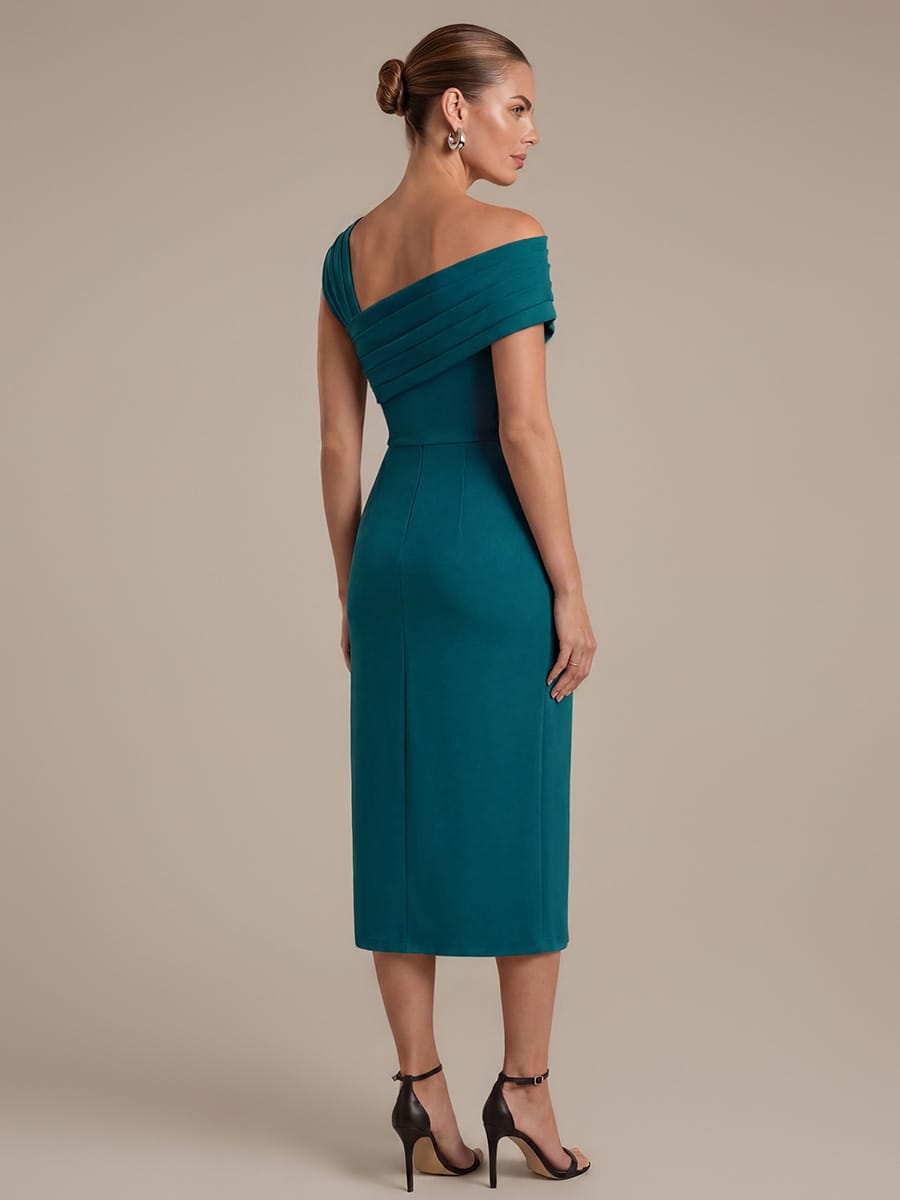 Crepe Cap Sleeve Sheath Dress #color_Teal Blue