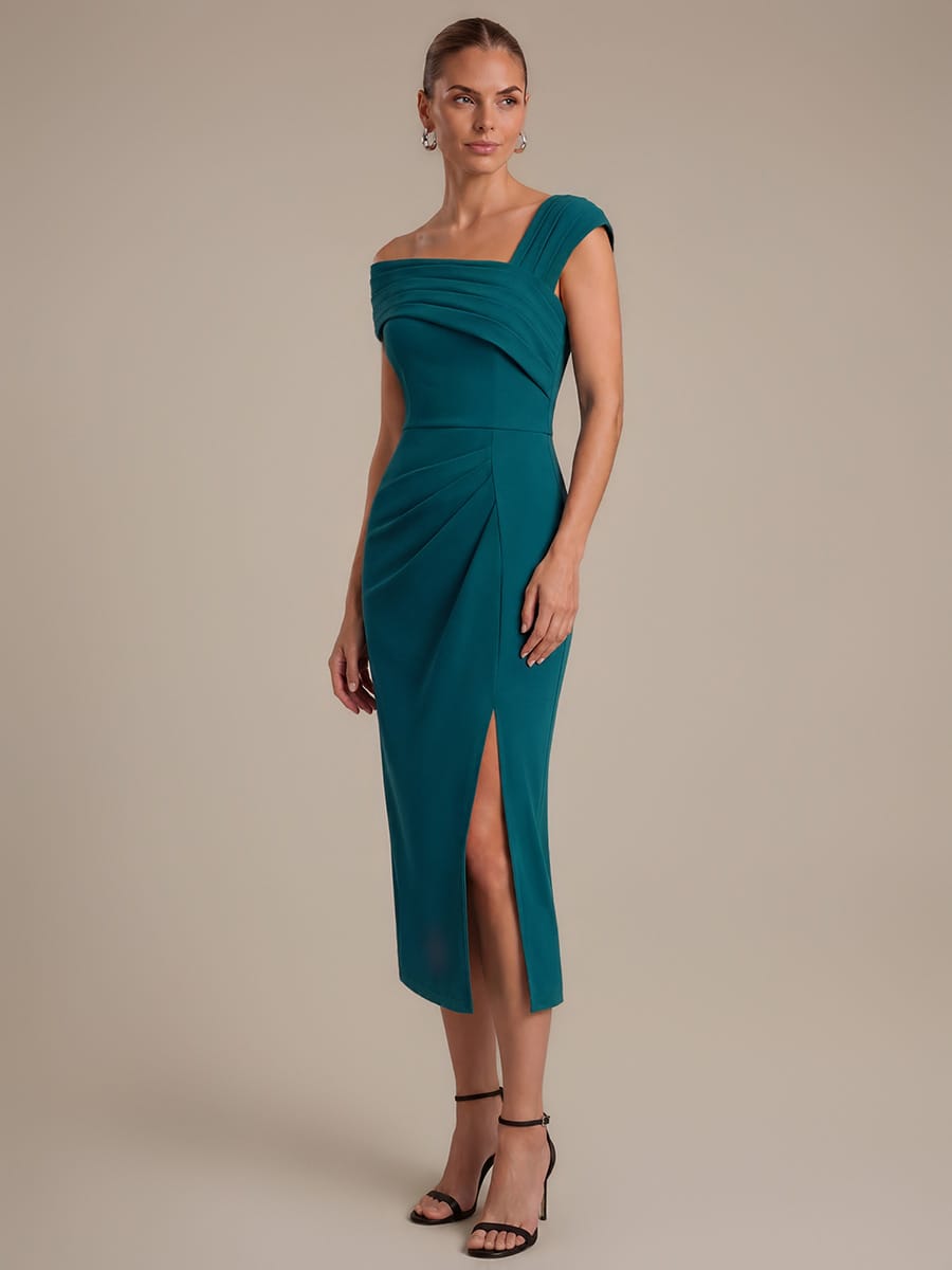 Crepe Cap Sleeve Sheath Dress #color_Teal Blue