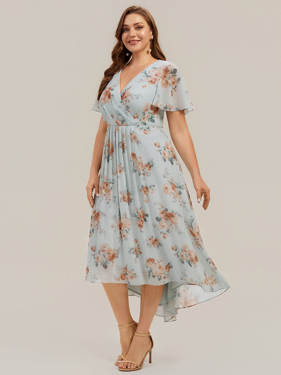 Floral Chiffon Ruffle Sleeve Dress #color_Amber Bloom