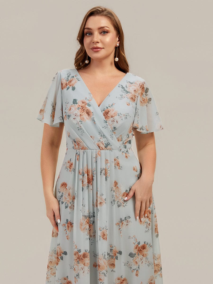 Floral Chiffon Ruffle Sleeve Dress #color_Amber Bloom