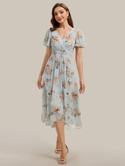 Floral Chiffon Ruffle Sleeve Dress #color_Amber Bloom