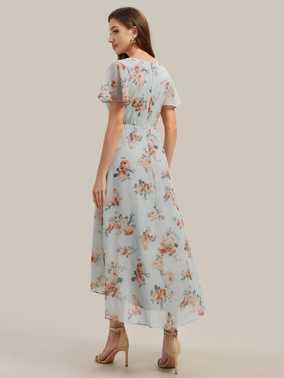 Floral Chiffon Ruffle Sleeve Dress #color_Amber Bloom
