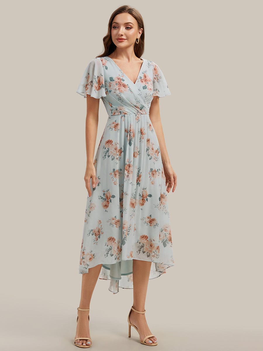 Floral Chiffon Ruffle Sleeve Dress #color_Amber Bloom