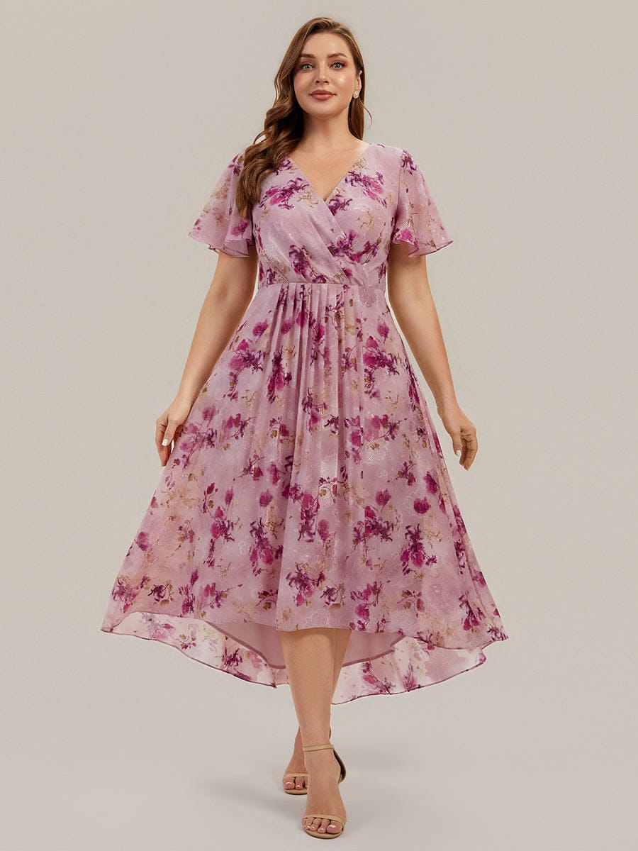 Floral Chiffon Ruffle Sleeve Dress #color_Light Purple Print